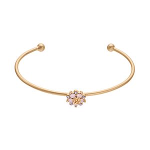 14k Gold Plated Crystal Flower Cuff Bracelet