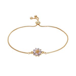 14k Gold Plated Crystal Flower Bolo Bracelet