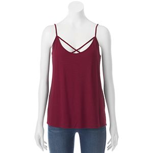 Juniors' Pink Rose Strappy V-Neck Tank