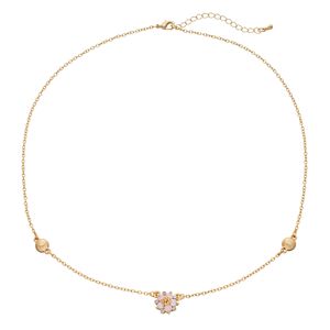 14k Gold Plated Crystal Flower Station Necklace