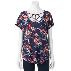 Juniors' Pink Rose Strappy Short Sleeve Top