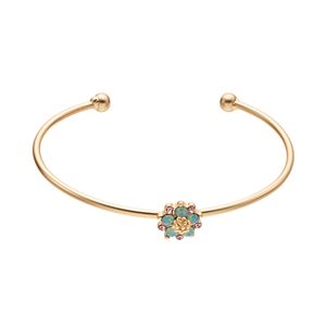 14k Gold Plated Crystal Flower Cuff Bracelet