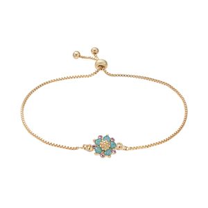 14k Gold Plated Crystal Flower Bolo Bracelet