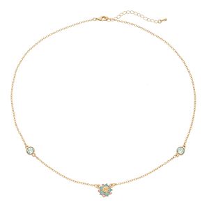 14k Gold Plated Crystal Flower Station Necklace