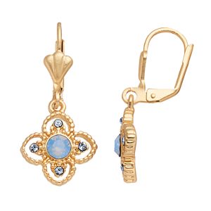 14k Gold Plated Blue Crystal Flower Drop Earrings
