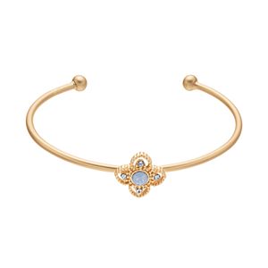 14k Gold Plated Crystal Flower Cuff Bracelet