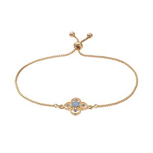 14k Gold Plated Crystal Flower Bolo Bracelet