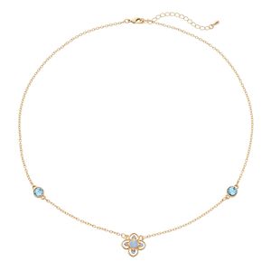 14k Gold Plated Crystal Flower Station Necklace