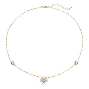 14k Gold Plated Crystal Flower Station Necklace