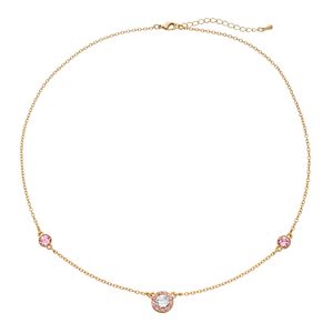 14k Gold Plated Crystal Halo Station Necklace