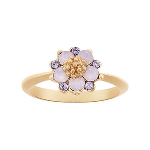 14k Gold Plated Purple & Pink Crystal Flower Ring
