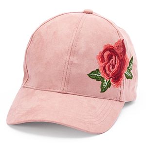 Women's David & Young Suede Embroidered Rose Baseball Cap