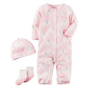 Baby Girl Carter's Elephant Coverall, Hat & Socks Set