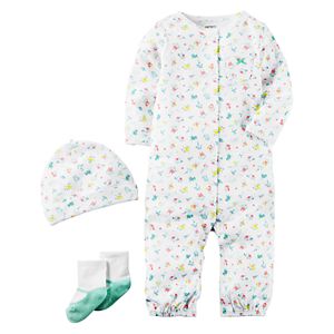 Baby Girl Carter's Floral Coverall, Hat & Socks Set