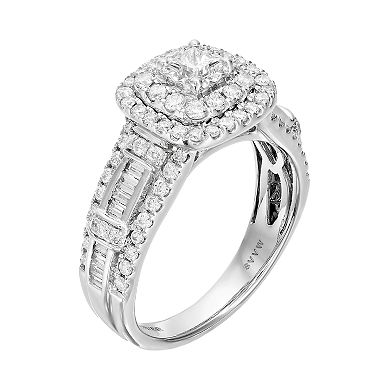 Simply Vera Vera Wang 14k White Gold 1 1/4 Carat T.W. Diamond Square Halo Engagement Ring