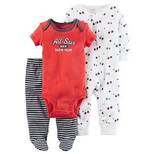 Baby Boy Carter's Ball-Print Coverall, Graphic Bodysuit & Striped Footed Pants Set