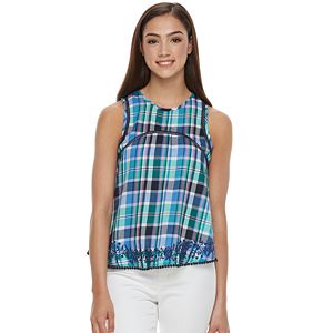 Juniors' SO® Embroidered Pom-Pom Hem Tank