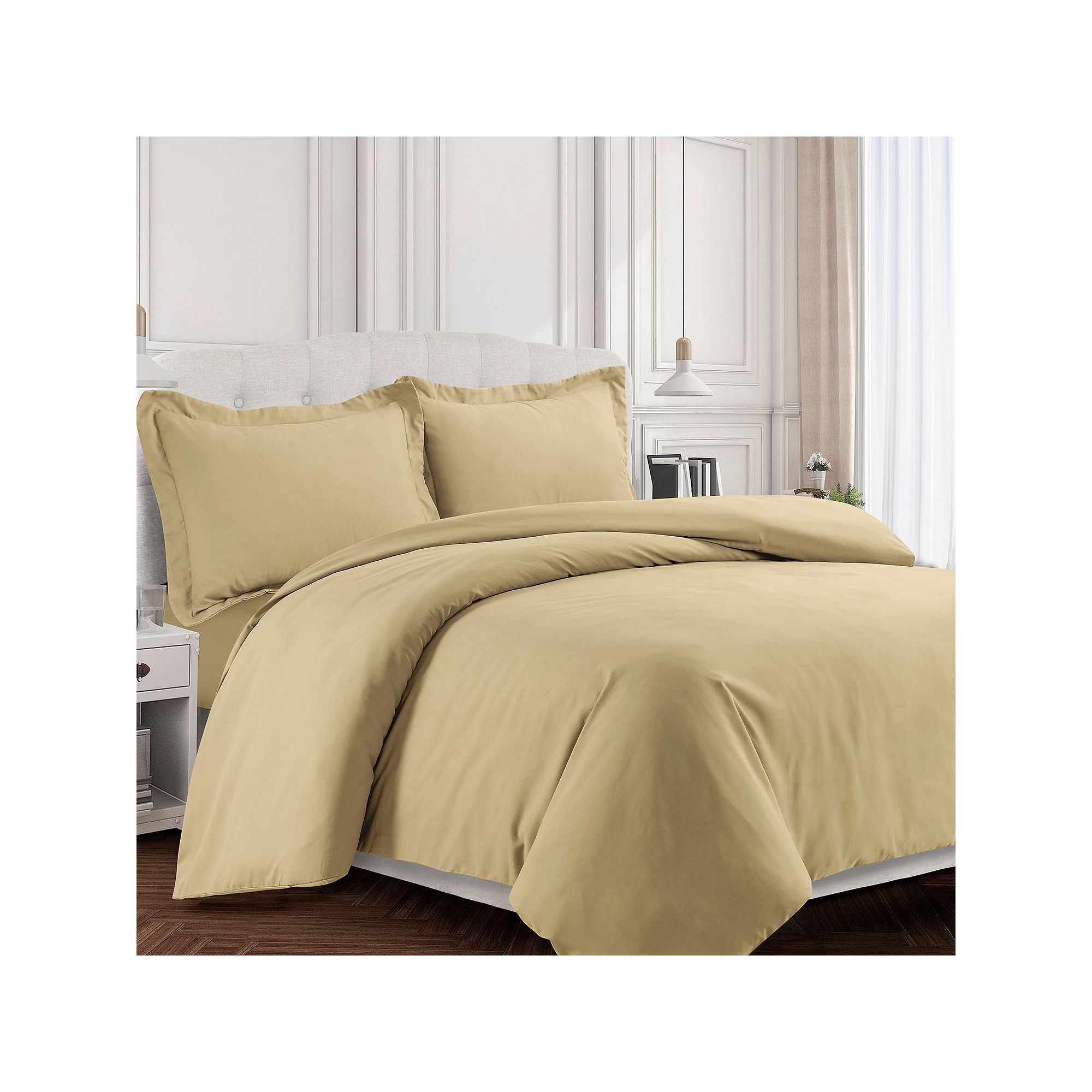 Tribeca Living Valencia Solid Duvet Cover Set, Beige