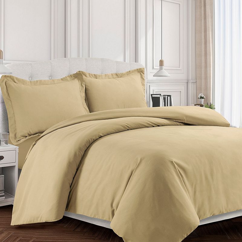 Tribeca Living Valencia Solid Duvet Cover Set, Beig/Green, Queen