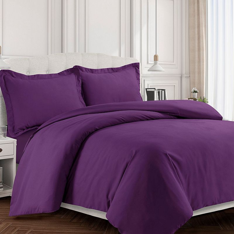 Tribeca Living Valencia Solid Duvet Cover Set, Purple, Queen