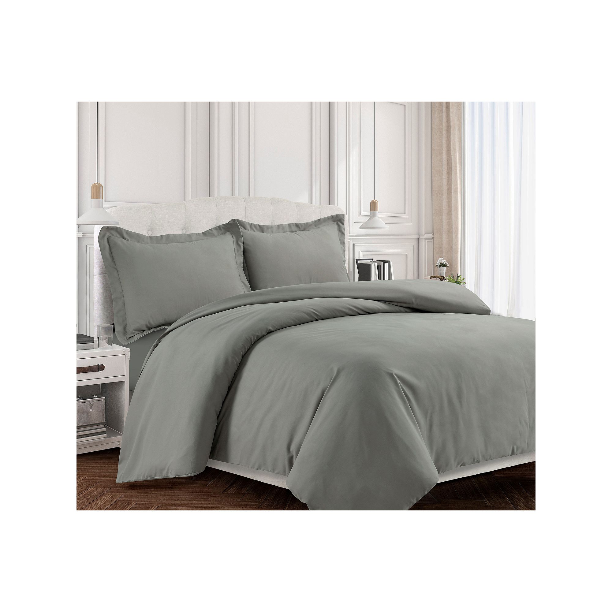 Tribeca Living Valencia Solid Duvet Cover Set, Silver