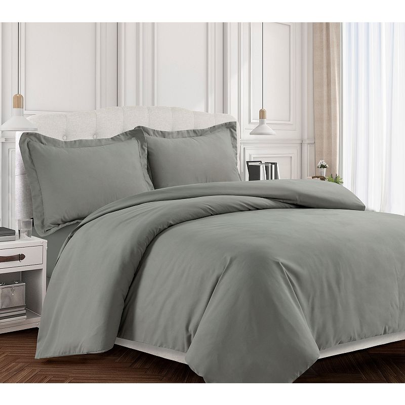 Tribeca Living Valencia Solid Duvet Cover Set, Silver, Queen