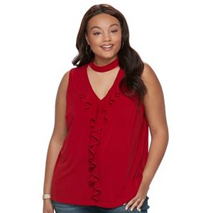 Juniors' Plus Size IZ Byer Ruffle Choker Neck Tank