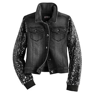 Girls Plus Size SO® Sequin Sleeve Denim Jacket