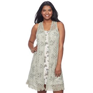 Juniors' Plus Size Wallflower Crochet Vest & Swing Dress