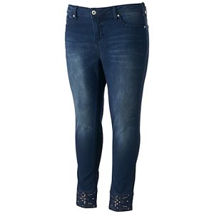 Juniors' Plus Size Hydraulic Lola Curvy Embellished Skinny Jeans