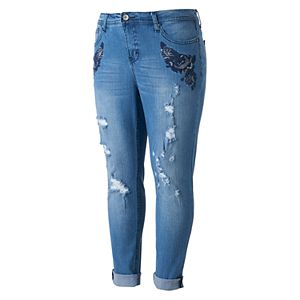 Juniors' Plus Size Hydraulic Emma Ripped Ankle Jeans