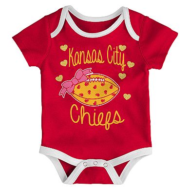Baby Kansas City Chiefs Heart Fan 3-Pack Bodysuit Set