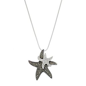 Silver Plated Crystal & Marcasite Starfish Pendant Necklace