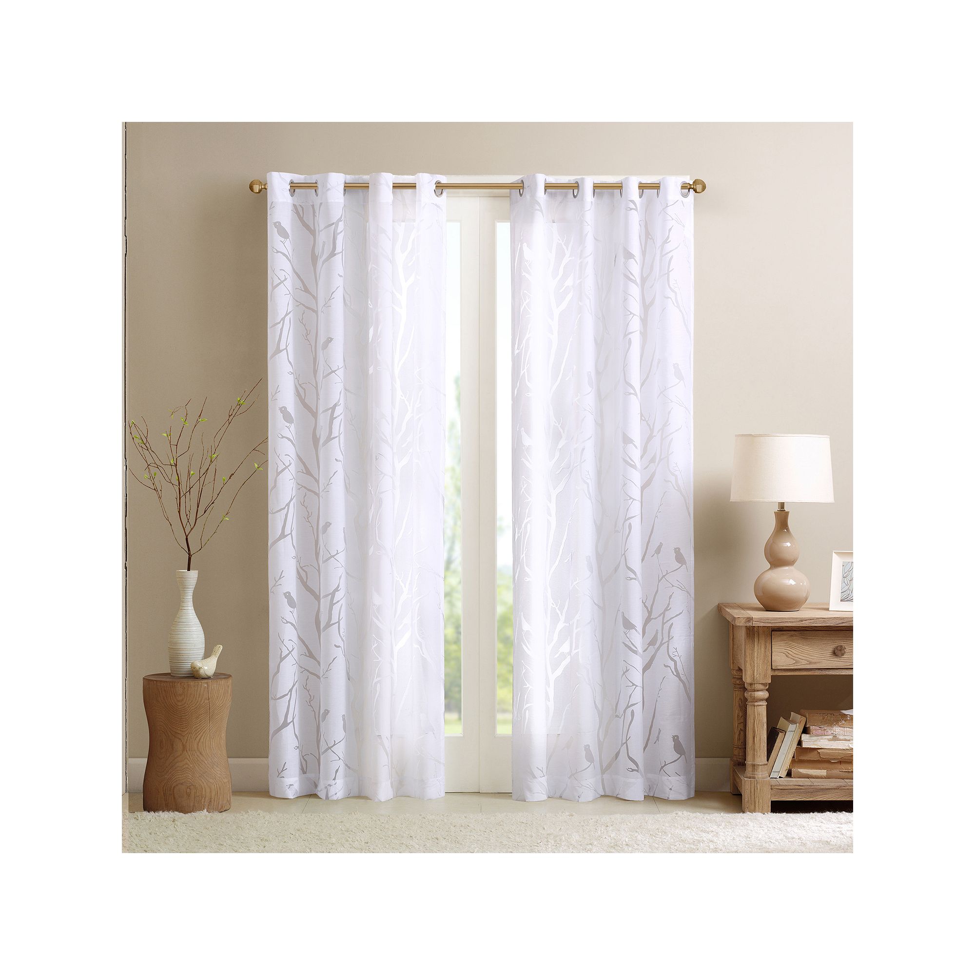 Madison Park 1-Panel Vina Sheer Bird Window Curtain, White
