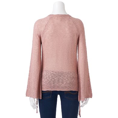 Juniors' Pink Republic Lace-Up Side Sweater