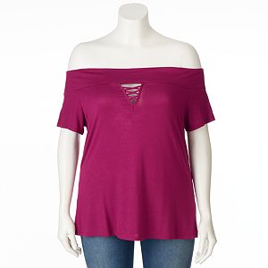 Plus Size Rock & Republic® Off-the-Shoulder Keyhole Tee