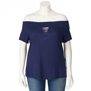 Plus Size Rock & Republic® Off-the-Shoulder Keyhole Tee