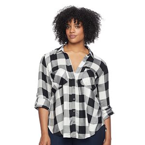 Plus Size Rock & Republic® Plaid Roll-Tab Shirt