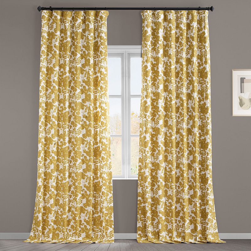 UPC 194125003326 product image for EFF Floral Print Cotton Twill Room Darkening Curtain Panel, Fleur Gold | upcitemdb.com