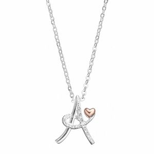 Two Tone Crystal Heart Initial Pendant Necklace