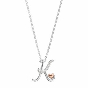 Two Tone Crystal Heart Initial Pendant Necklace