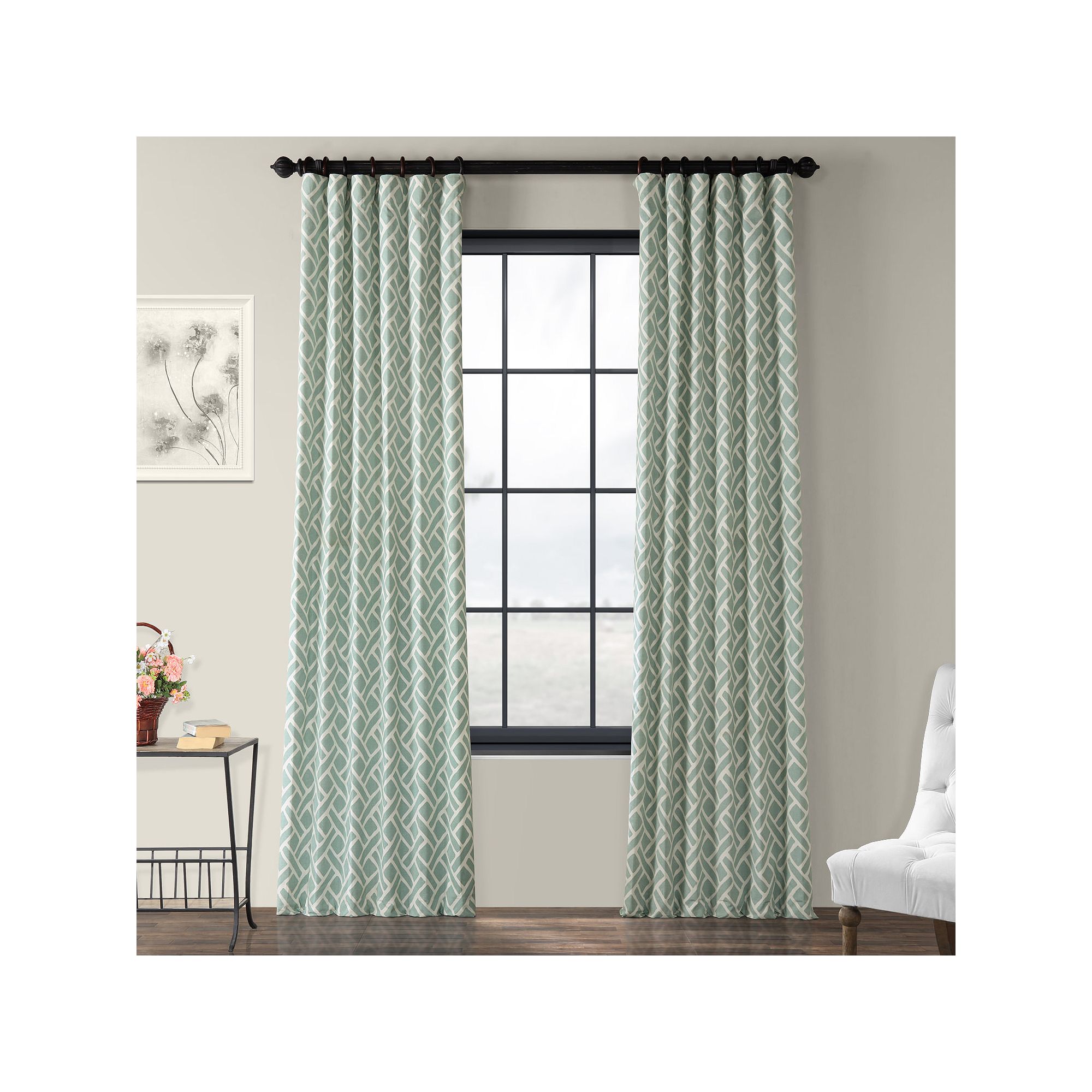 EFF Geometric Printed Cotton Room Darkening Curtain Panel, Blue
