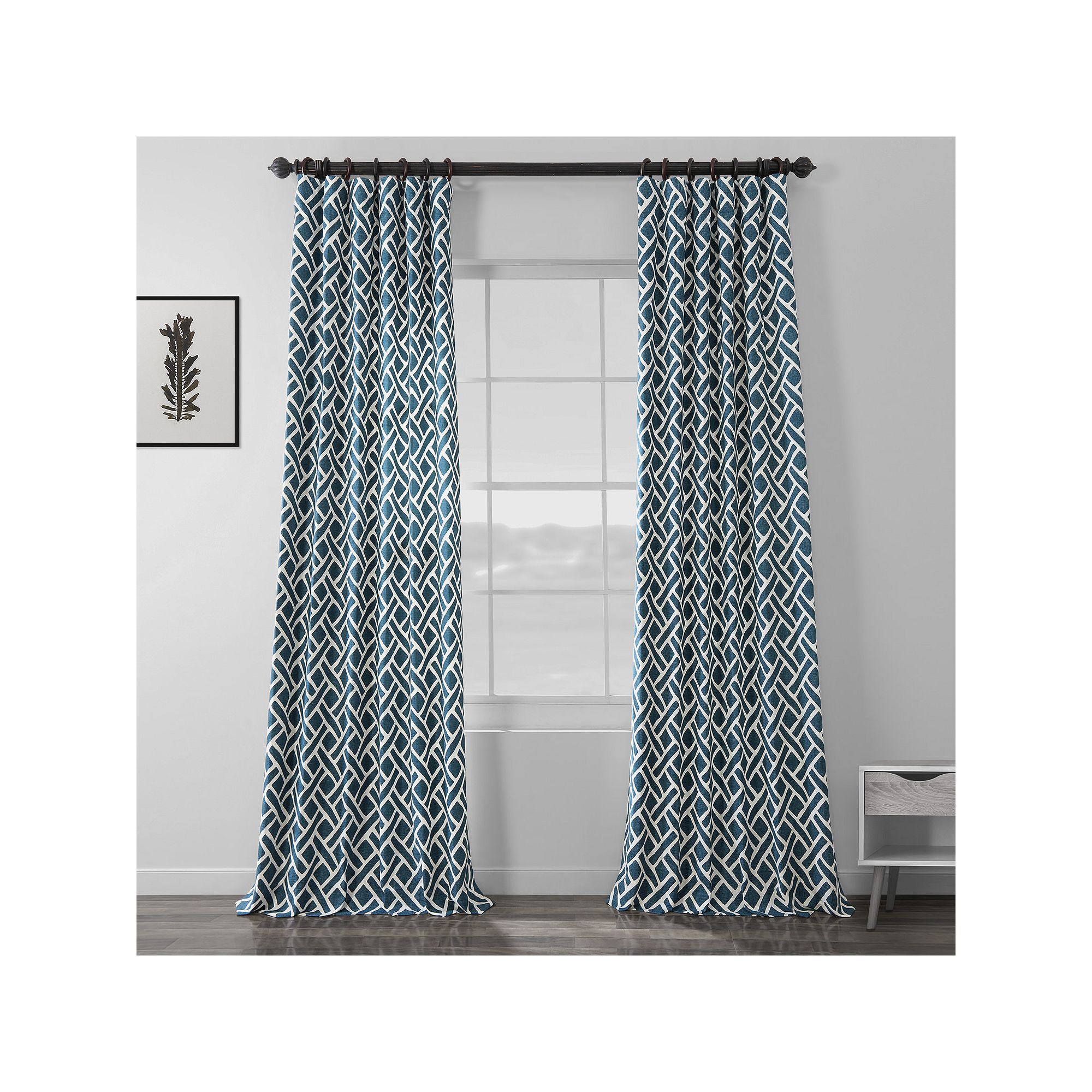 EFF Geometric Printed Cotton Room Darkening Curtain Panel, Blue