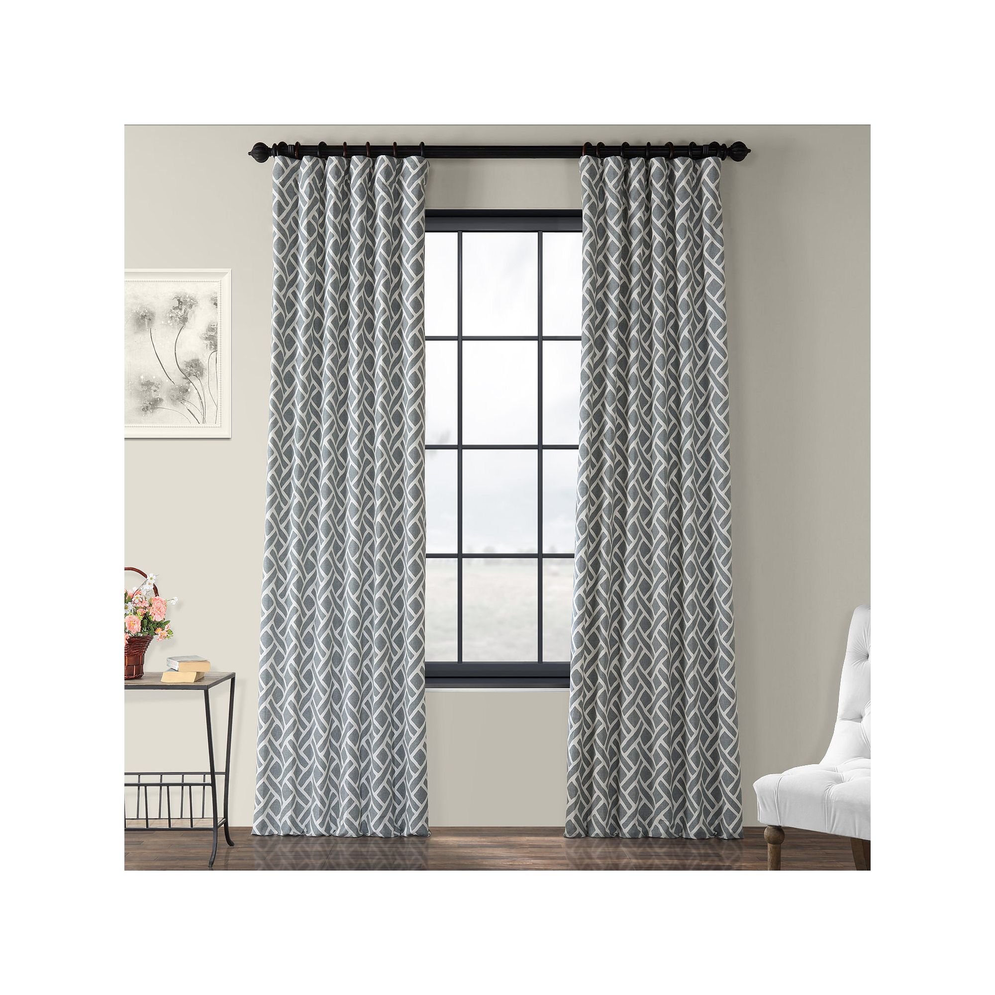 EFF Geometric Printed Cotton Room Darkening Curtain Panel, Gray