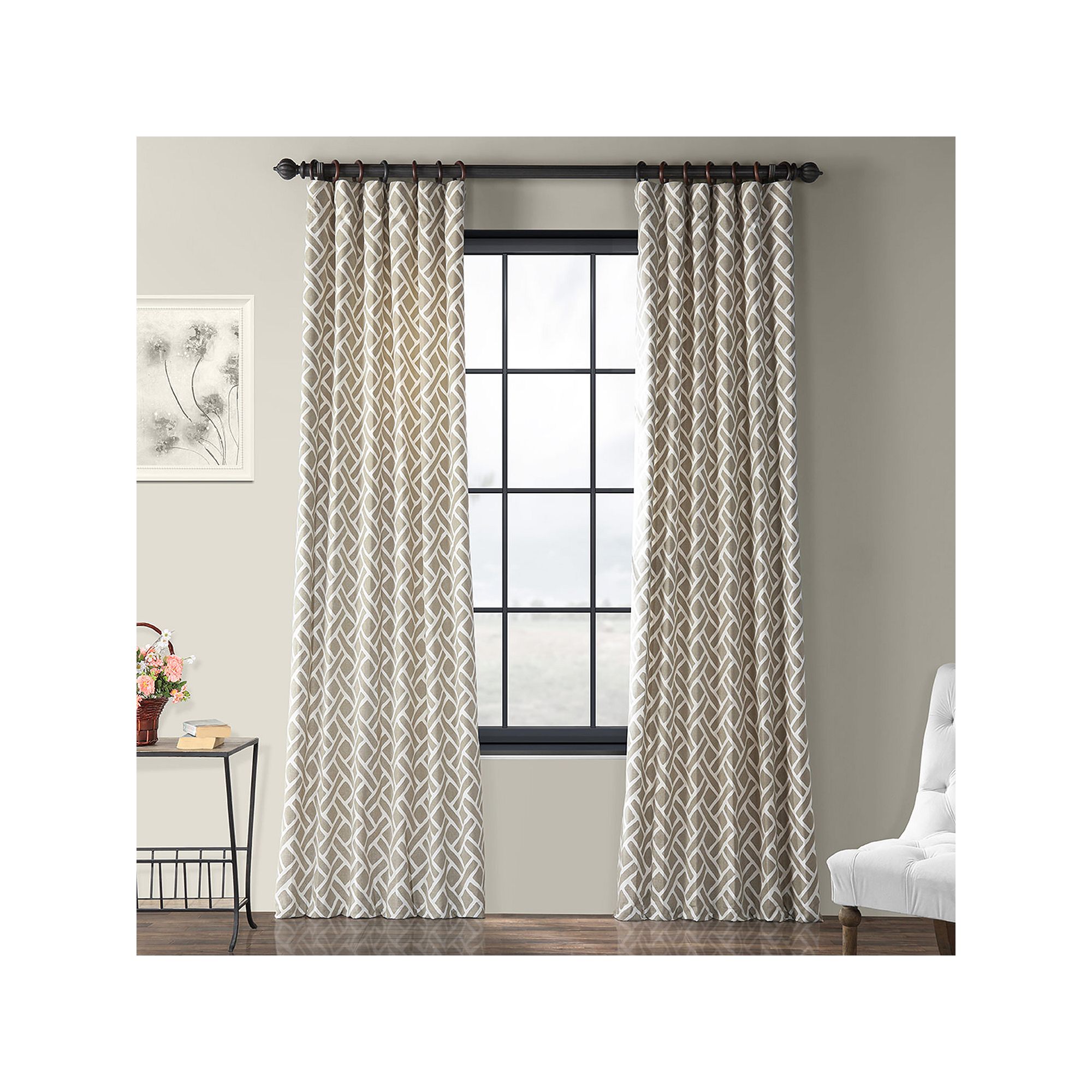 EFF Geometric Printed Cotton Room Darkening Curtain Panel, Brown