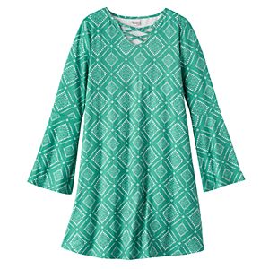 Girls 7-16 Mudd® Faux Lace-Up Front Bell Sleeve Patterned Dress