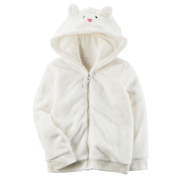 Carters Girls 12M-4T Faux Sherpa Hoodie with Ears White 24 Months 