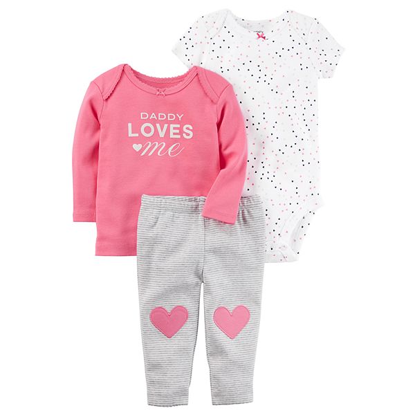 Baby Girl Carter S Daddy Loves Me Tee Hearts Bodysuit Striped Pants Set