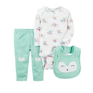 Baby Girl Carter's Floral Bodysuit, Owl Pants & Bib Set