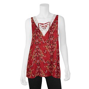 Juniors' IZ Byer Crochet Trim Lace-Up Tank